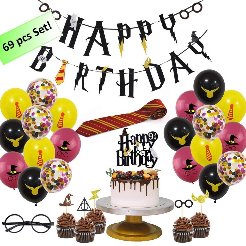 Magical Wizard Style Happy Birthday Banner and Magician Party Decorations-69Pcs
