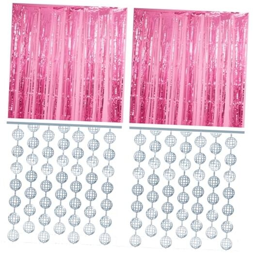 4 Pcs Disco Party Decorations – 2 x Disco Ball Silver Metallic Tinsel Fringe