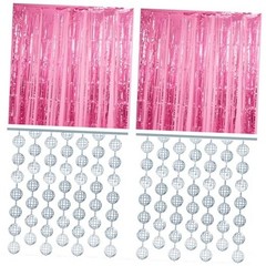 4 Pcs Disco Party Decorations – 2 x Disco Ball Silver Metallic Tinsel Fringe