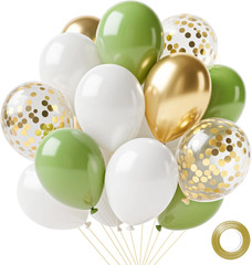 Sage Green Balloons, 14Pcs 12Inch Sage Green White Metallic Gold Confetti Balloo