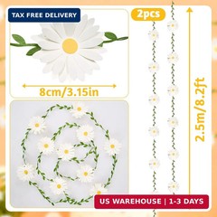 3D Daisy Flower Garland (2PCS) Flower Banner Wildflower Party Decorations Leaves