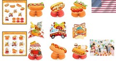 Vibrant Hot Dog Honeycomb Table Toppers – 9 PCs for Birthday Bashes