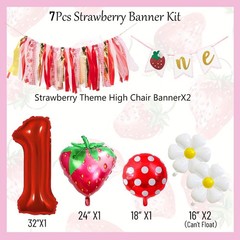 1st Birthday Party Kit, Strawberry Daisy Balloons, Banner, Red