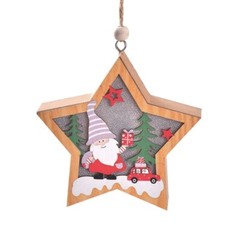 LED Christmas Tree Ornaments Decorative Wooden Santa Claus Charm Pendant Decor