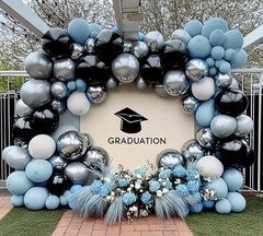 Blue Black Balloon Garland Double Stuffed Dusty Blue White Balloons Black Sil…