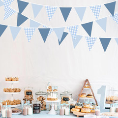 Dusty Blue Gingham Triangle Banner – Nautical Party Decor for Weddings & Showers