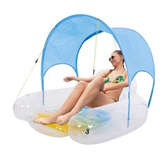 Pool Float with Canopy, Pool Chair Lounge Raft with Cup Holder, 40″ x 37″ x 32″
