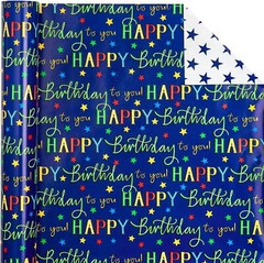 WRAPAHOLIC Reversible 1 Count (Pack of 1), Navy – Happy birthday to you