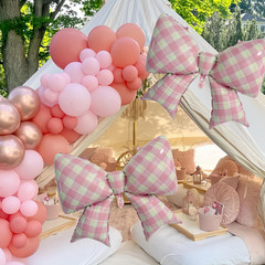 4Pcs Pink Bow Balloons 38″/Gingham Bowknot Foil Balloons for One Silly Goose De