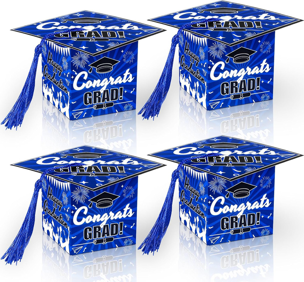 Graduation Cap Gift Boxes with Tassels, 32Pcs Class of 2026 Favors (Blue)