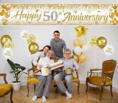 50Th Anniversary Decorations Kit – Large Happy 50Th Anniversary Banner with 18 B