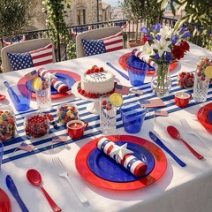 Red White Blue Plastic Plates & Silverware Set