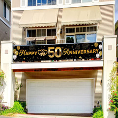 50Th Wedding Anniversary Banner, Golden 50 Years Decorations, Sturdy Fabric Back