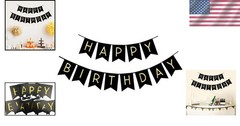 Pre-Strung Black Birthday Bunten Banner with Gold Foil Letters – No DIY Needed