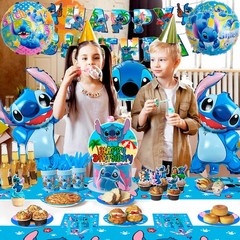 106 Pcs Stitch Birthday Decorations Birthday Tableware Set Plate Napkins Balloon