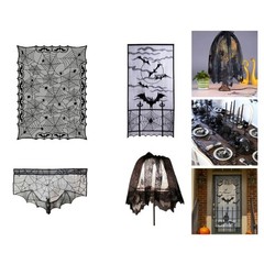 Spooky Holiday Tablecloth in Black Lace with Cobweb Pattern Mantel Scarf