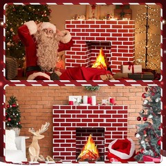 15 PCS Christmas Cardboard Fireplace Prop Fake Fire Flame Red Brick Decor