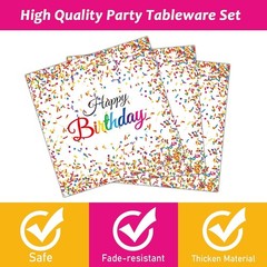 Festive 96-Piece Birthday Tableware Set – Confetti Sprinkles Theme for 24 Guests