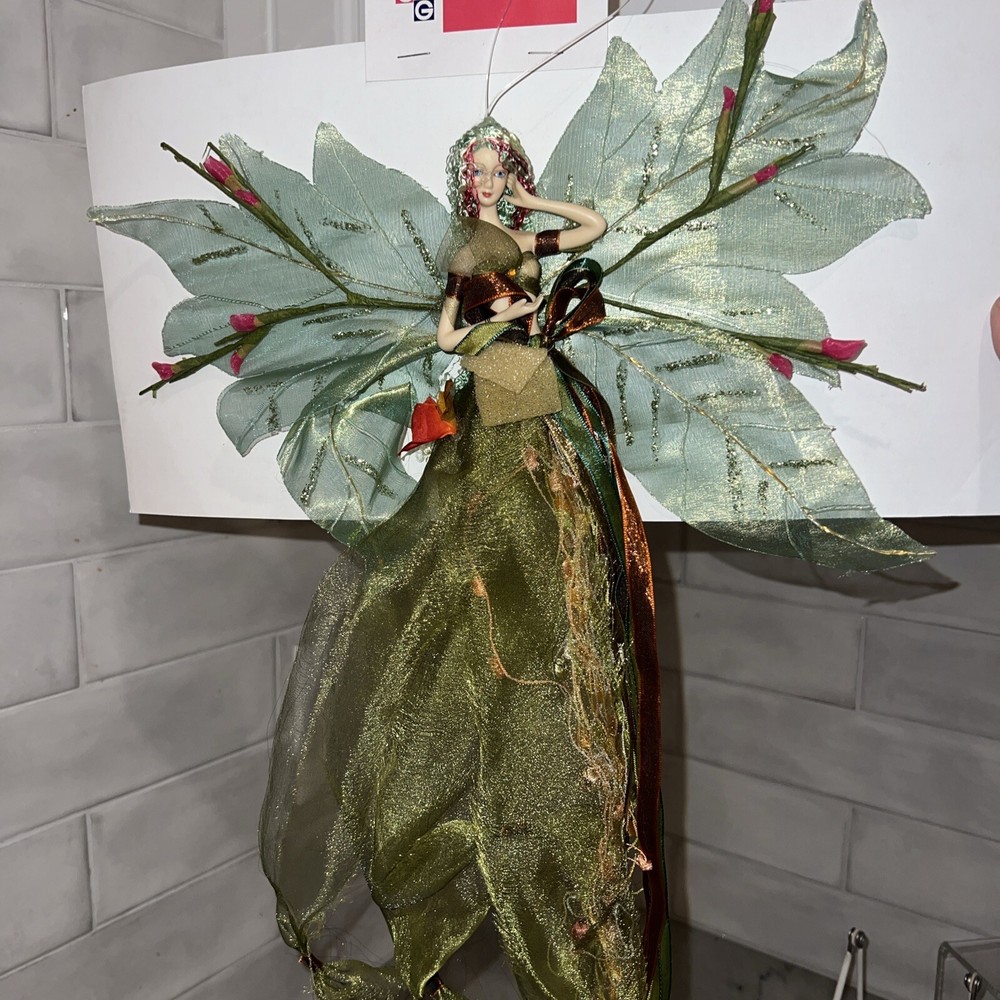 Garden Tree FAIRY ORNAMENT 15” Green Ribbon NWT Craft Party Event Decor