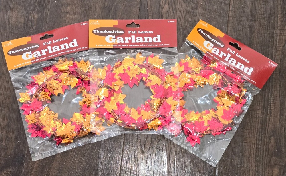 3 Foil Reusable 9′ Autumn Orange-Gold Garland Leaf Fall Decor Thanksgiving