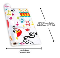 Colorful Music Studio Theme Printed Plastic Table Cover 100-Ft Roll 40″W #156