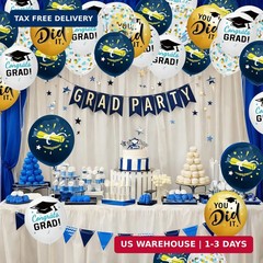 Graduation Decorations 2026 – Graduation Balloons 62pcs 12 Inch Navy Blue Gold W