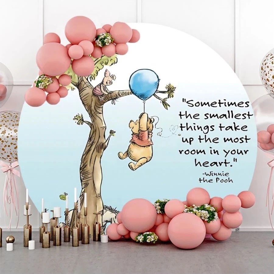 Round Winnie the Pooh Birthday Backdrop Party Baby Shower Background Photo Decor
