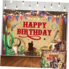 Western Cowboy Birthday Backdrop Wild West Rustic Wooden House Rodeo Boot 8x6FT