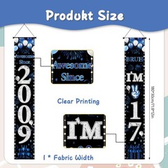 17th Decorations Door Banner – 2 Pcs Blue Awesome Since 2009 Bruh I’m 17 Happ…