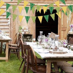 33Ft Green Gold Triangle Flag Pennant Banner, Pre-Assembled Paper Bunting for…