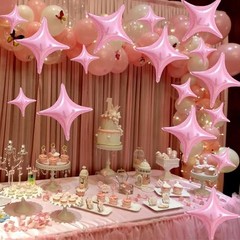 16 Pcs Pink Star Balloons 26 Inch and 10 Inch Four Angle Star Foil Balloons