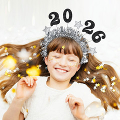 2026 Happy New Year Headband Tiara 2Pcs Gold Silver Glitter Star Party Supplies
