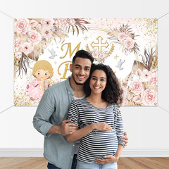 Mocsicka Mi Bautizo Banner Backdrop for Girls First Holy Communion Christening D