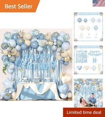Blue Birthday Decorations, Dusty blue Sand White Confetti Foil Balloons Happy…