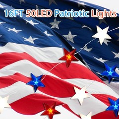50 LED Red White Blue Fairy Lights – Remote Control Timer for 4th of July Decor