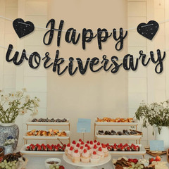 Black Glitter Happy Workiversary Banner – NO DIY -Black Work Anniversary Decorat