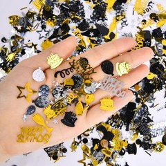 Black Gold Silver Happy Birthday Confetti, 3000 Pieces Birthday Cake Confetti,