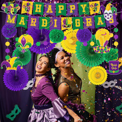 Heartome 25PCS Mardi Gras Decorations, Mardi Gras Party Favors Decor Kit with Pa