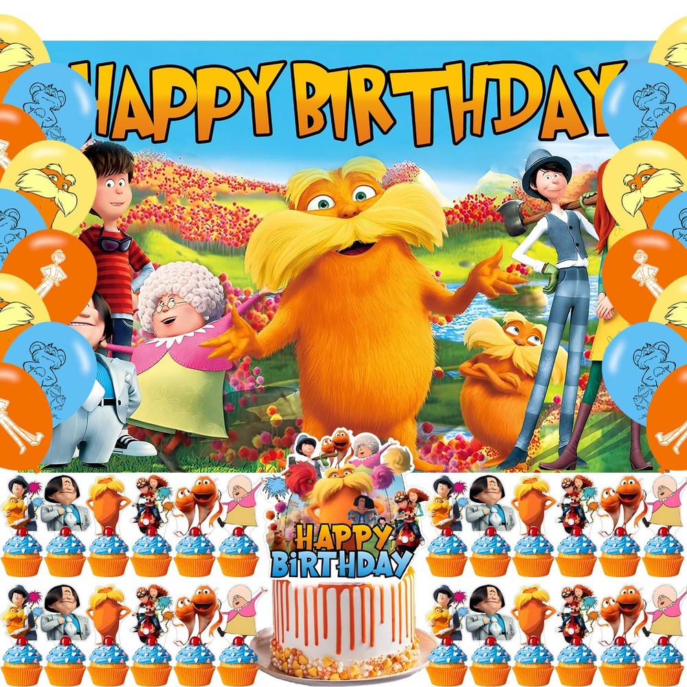 Lorax Happy Birthday Backdrop Lorax Banner Poster for Cartoon Theme Party Dec…