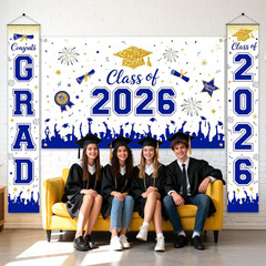 Graduation Decorations Set of 3 Large Banners Backdrop for Class of 2026 Gold