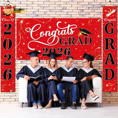 3 Pcs Graduation Decorations Class of 2026, Large Graduation Banners Set, Red &