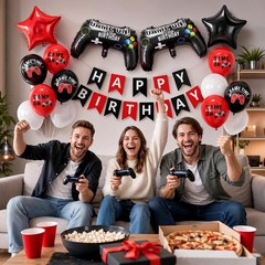Video Game Birthday Decorations for Boys,Game Party Decoration with Red Black…