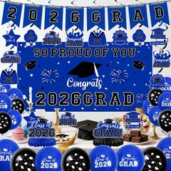 59Pcs Graduation Decorations 2026 Backdrop Balloons Banner Centerpiece Hangin…