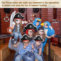 48 Pcs Funny Pirate Party Set- Include 16 Pirate Hats, 16 Eye Patches, 16 Inflat