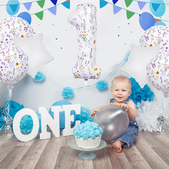 7Pcs Wildflower Balloons Decoration, 40In Wildflower Theme Number 1 Foil Balloon