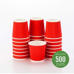 Restaurantware 500-Ct Disposable Red 4-Oz Hot Beverage Cups Ripple Wall Design