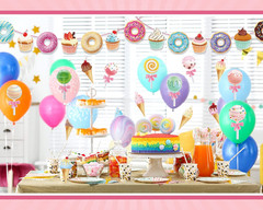 32 Pcs Candy Party Decorations Candyland Cutouts Colorful Ice Cream Donuts Lolli
