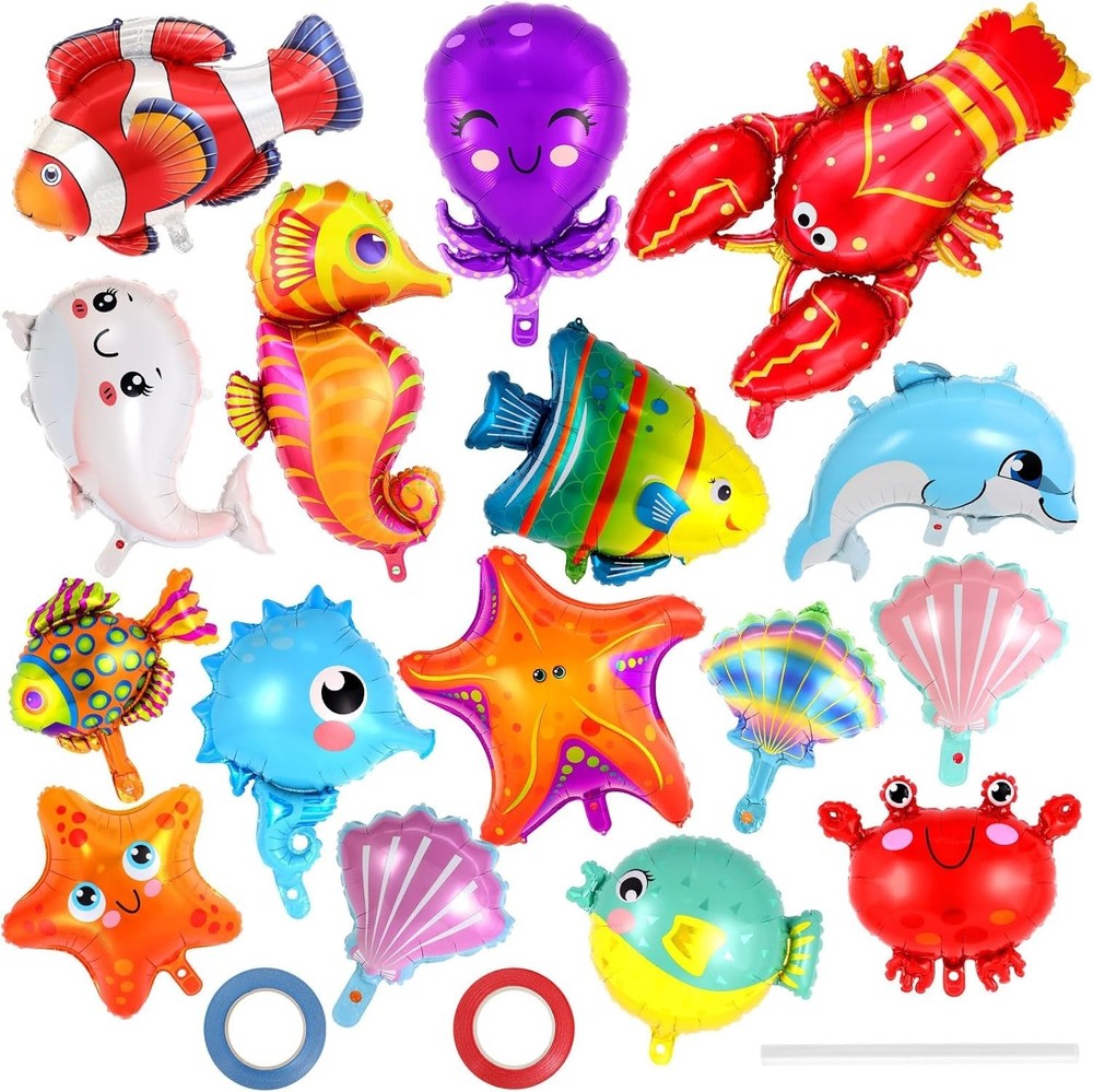 16 Pcs Ocean Animal Balloons, Under The Sea Balloons, Fish Lobster Octopus St…