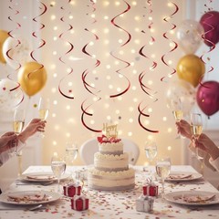 30 PCS Red Ceiling Swirls Hanging Red Swirl Decorations Shiny Foil Streamers