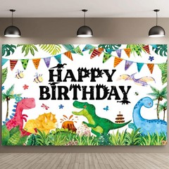 Dinosaur Birthday Banner Watercolor Dinosaurs Backdrop Cartoon Dinosaur Birth…